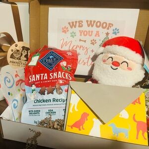 Blue Santa Snacks Dog Treats with Plush Santa Toy